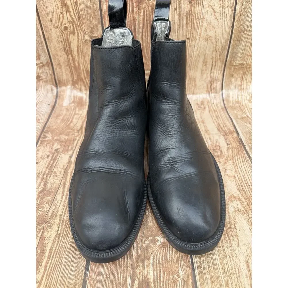 Zara Woman Black Leather Suede Chelsea Ankle Boots Pull On Round Toe SIZE 5.5